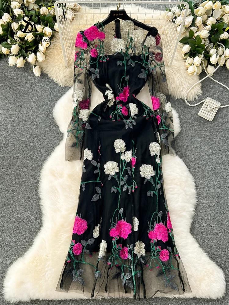 Sing補強-女性の刺embroideryパーティーマキシドレス、長袖、透明なセクシーなサンドレス、ジッパーデザイン、フローラルファッション、夏、2024_44