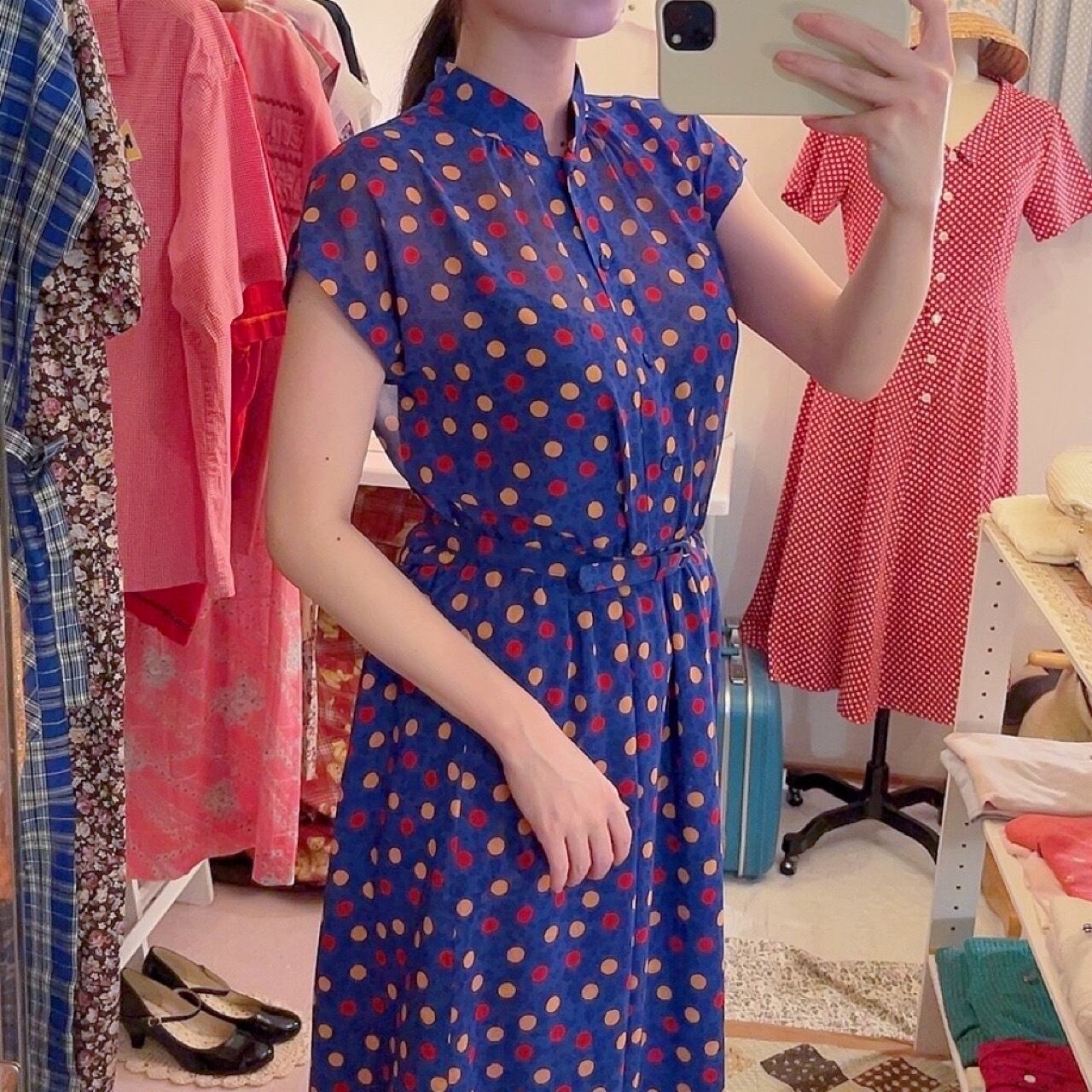 pop coin dot blue sheer one-piece