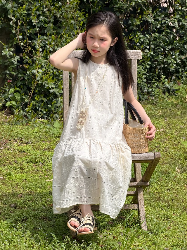 【KID】フラワーアイレット刺繍ノースリーブワンピース - 9