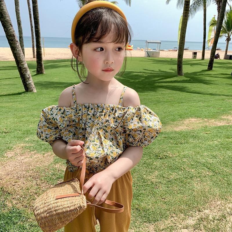 予約】 夏のガールズセットサスペンダーワンショルダー花柄トップ +  