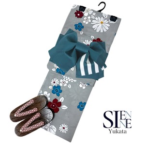 浴衣ジェンヌ 浴衣3点セット グレー 結び帯 作り帯 ゆかた 浴衣セット