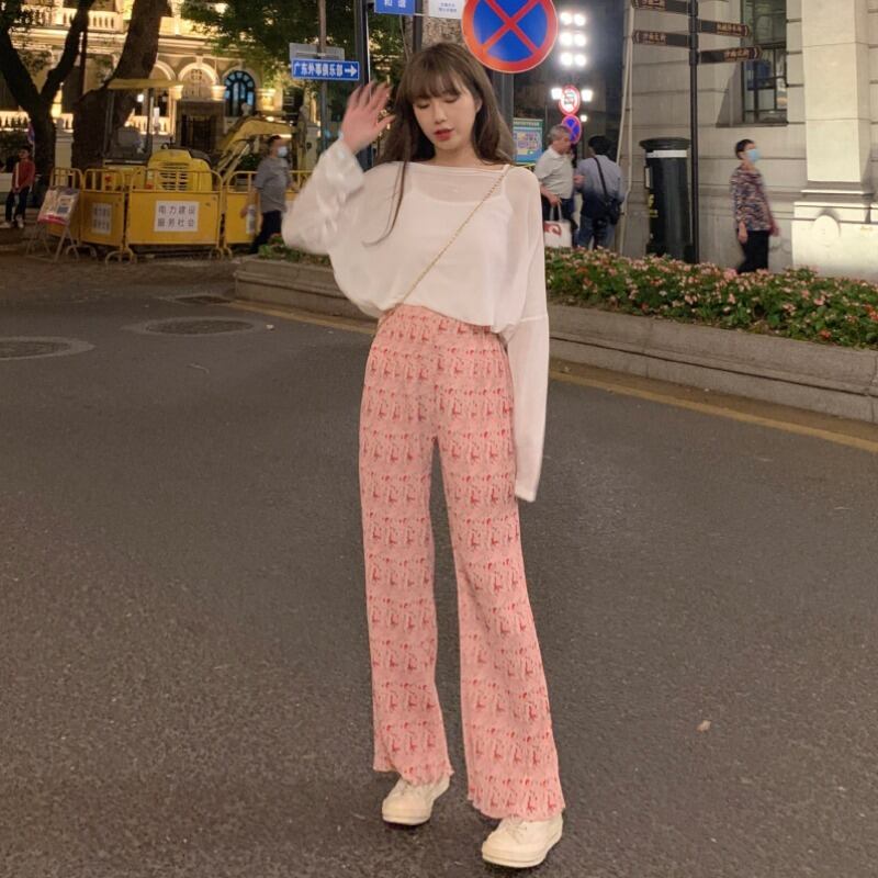 カジュアルレディースサマーフローラルパンツ ホワイト 夏物 花柄 1号婦人41530716632