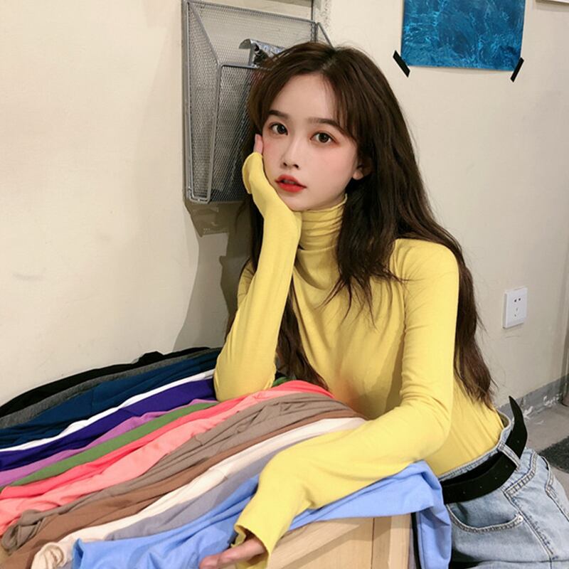 スプリングスタイルスリム薄手ソリッド カラーTシャツ シャツ レディーストップス ロング 春物 ソリッドカラー 試着室38612732843