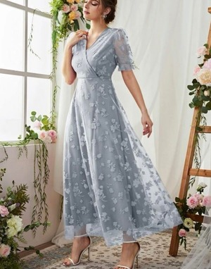 ★送料無料★M(9号)☆花柄刺繍パ－ティ－ロングドレス(OPN2705)