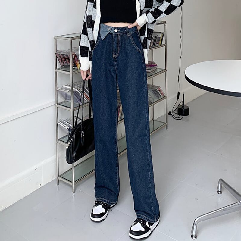 スプリングオータムハイウェストウェストジーンズ ルーズパンツ スタンダードスタイル レトロ 春物 秋物 試着室65721349892