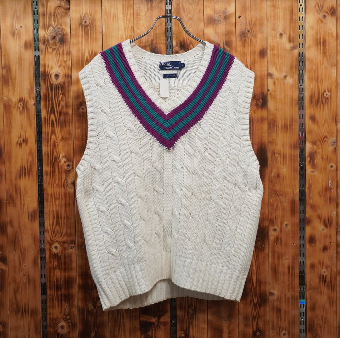 90s ralphlauren チルデン ケーブルニット ベスト L/ラルフローレン