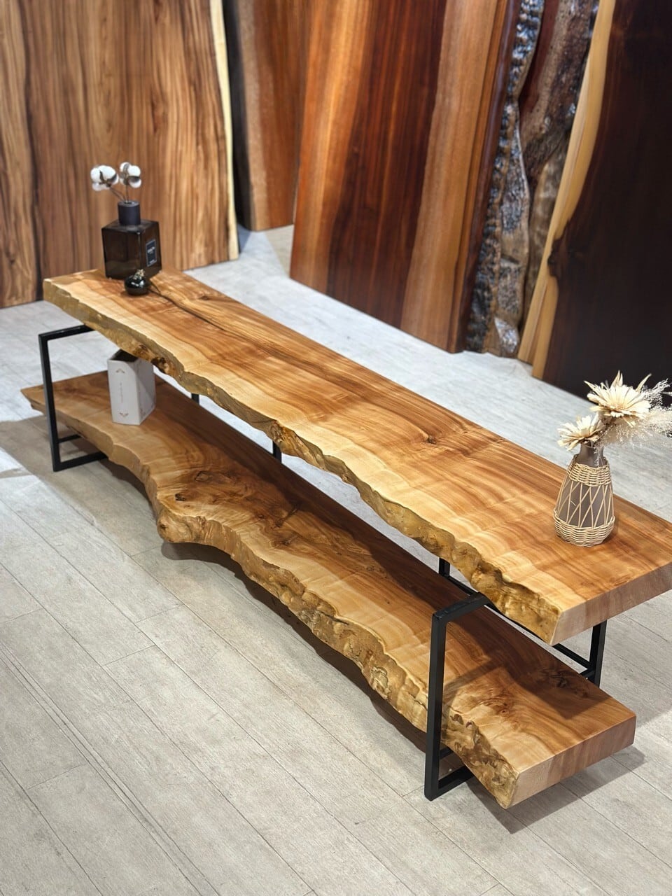 栃(トチ) _ 1760×320×53_浅草本店_テレビボード_2段セット脚付き_