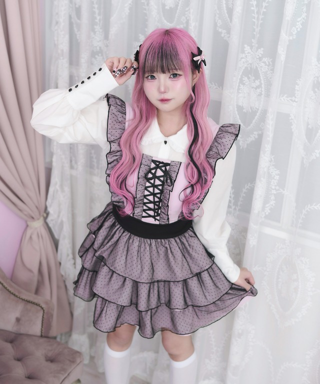 リボンレースアップジャンスカ(ピンク)