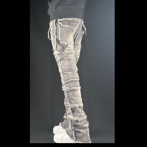 flare mukti pocket stcked gray denim【ES022】