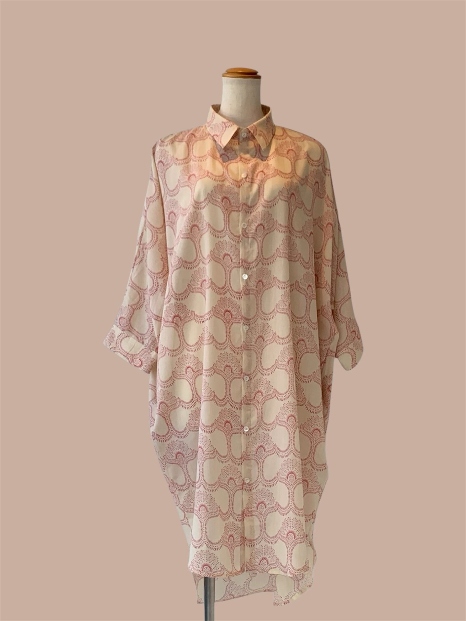 新作 涼しい 軽い ロングシャツ 春夏ファッション インド綿 ブロックプリント