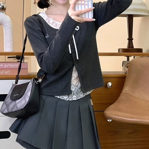 レイヤードレースラウンドネックトップス ・71703