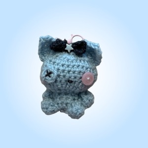 【wamRire】Knit cat keychain blue