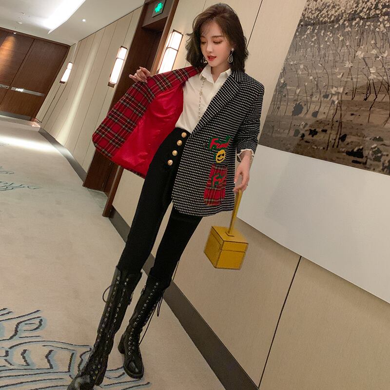 水玉ポケットジャケット スプリングオータム レッド 春物 秋物 ステッチ MIUCO75832317277