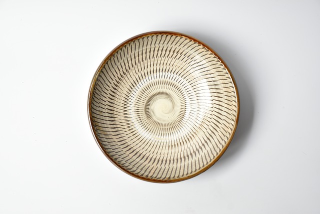 <Sold Out> 小鹿田焼 / 黒木昌伸窯 : 6寸皿 白 とびかんな