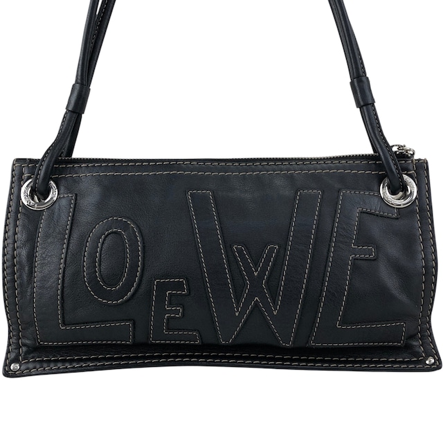LOEWE ロエベ ショルダーバッグ ブラック アナグラム ステッチ レザー vintage ヴィンテージ オールド ugpzsh