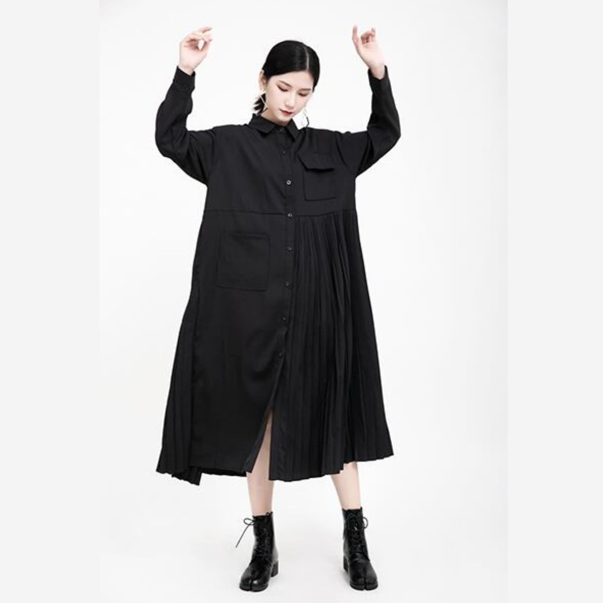 大人ゴシック シャツワンピース ボリューム 長袖 ロング ギャザー おしゃれ