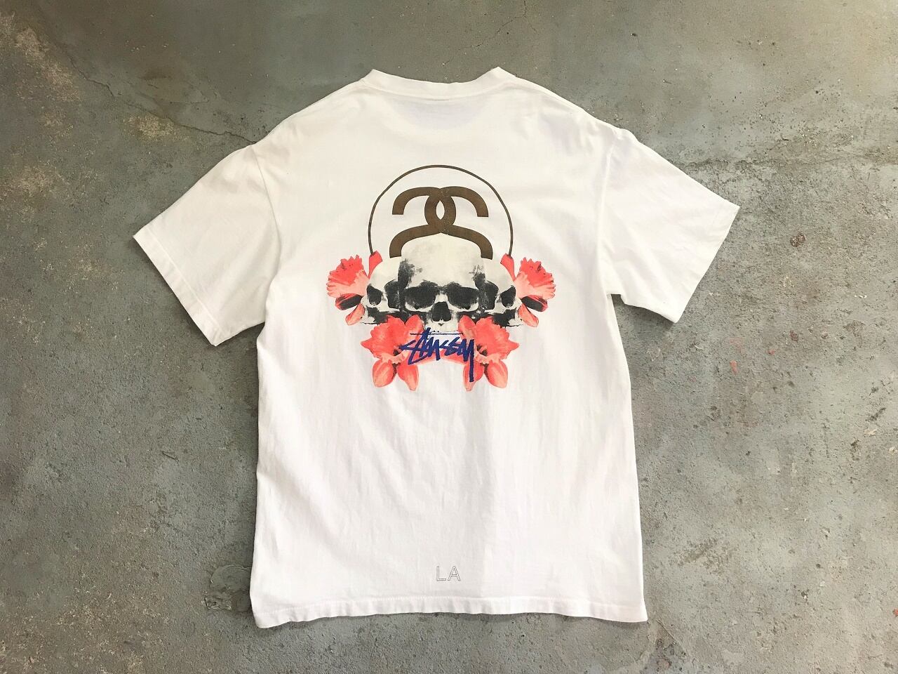 90~2000s Stussy skull & flower T-shirt MADE IN USA