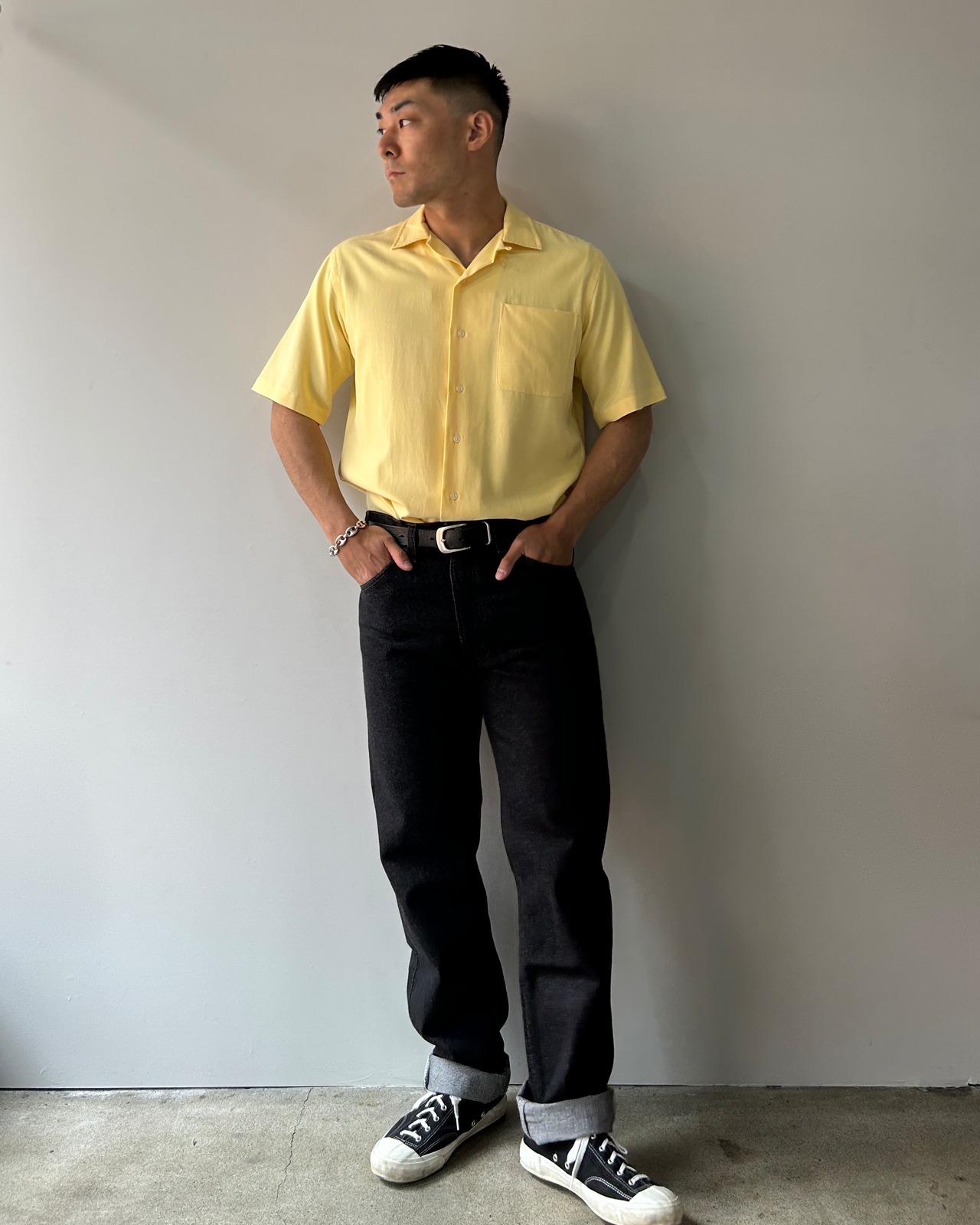 美品 S 完全無地 シルクコットン イエロー caldwell 黄色 半袖開襟シャツ ポロラルフローレン polo ralph lauren