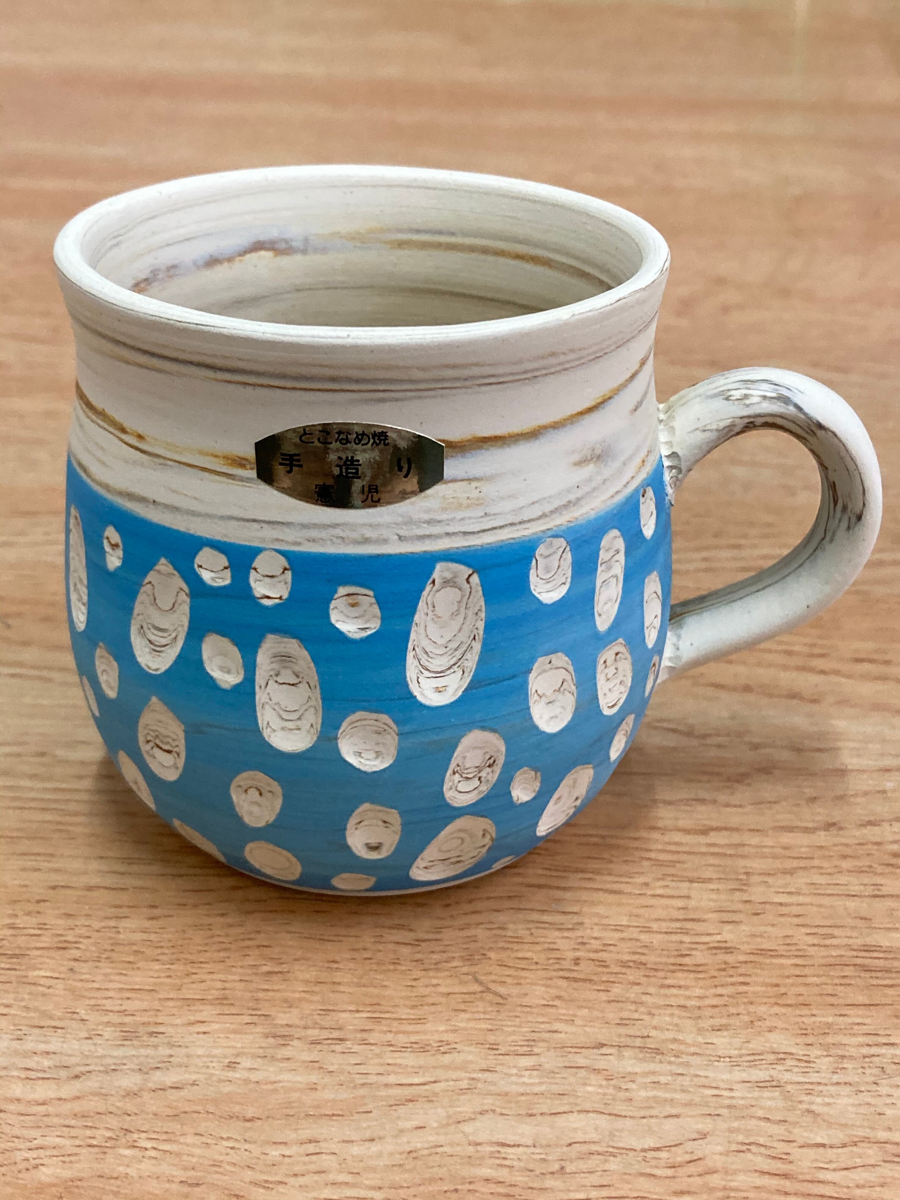 新品】常滑焼 憲児陶苑 マグカップ 2個セット 白練込 水玉 常滑焼