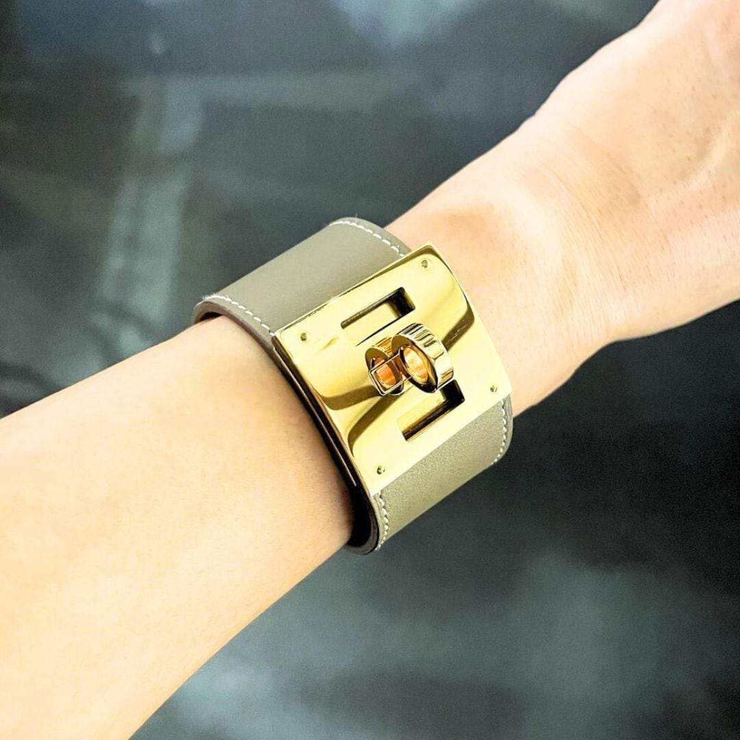 HERMES エルメス ケリードッグ レザー ブレスレット エトゥープ グレー 