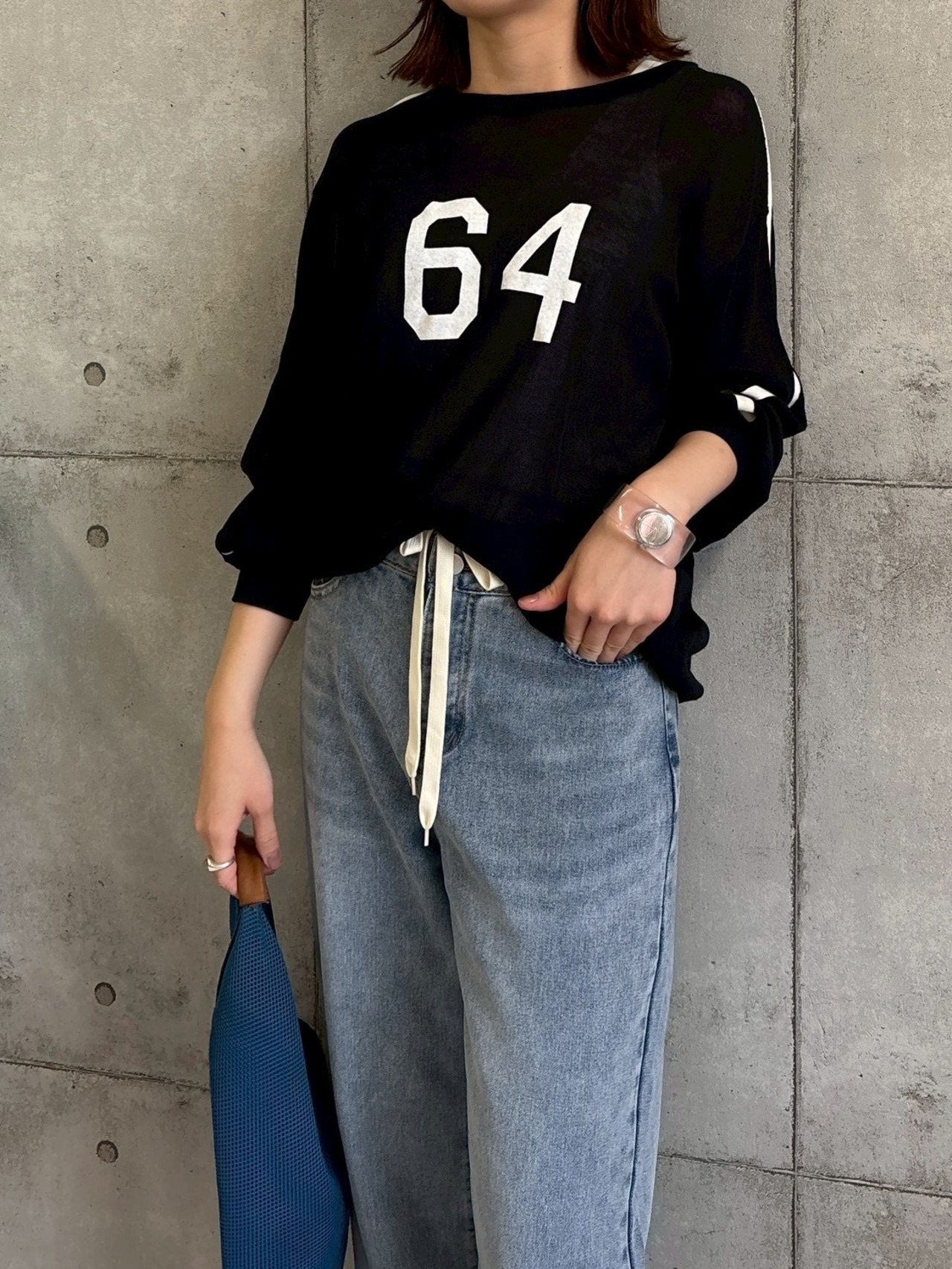 ロージー  Rosiee ナンバープリント袖配色ラインKnit