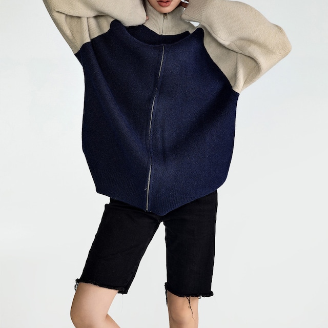 bicolor knit blouson 10979