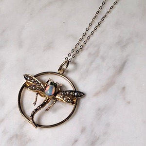 antique victorian 15ct gold dragonfly motif pendant set with opal