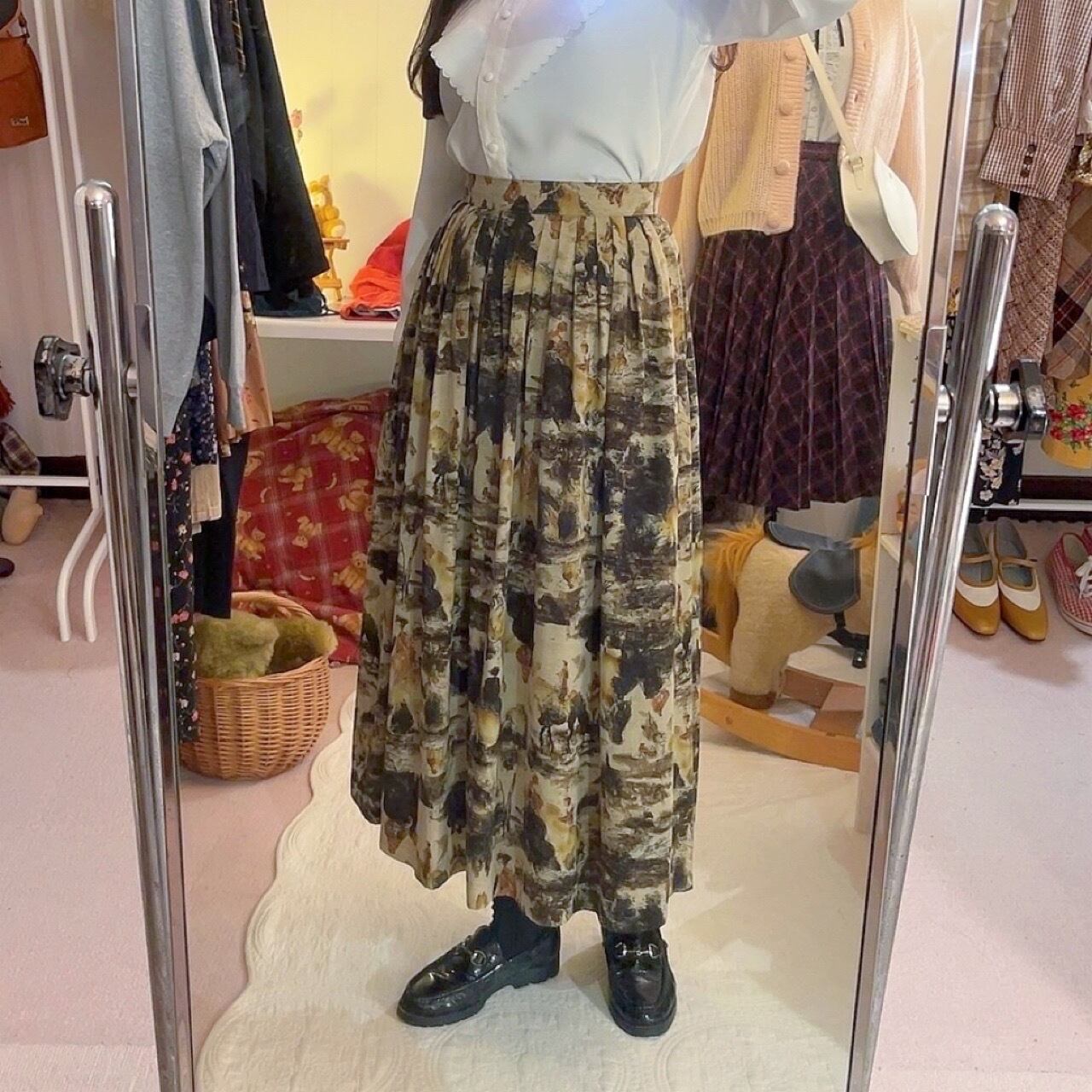 watercolour paint gather flare skirt
