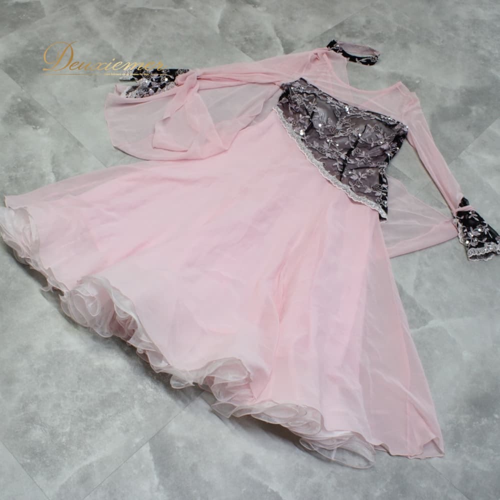 【社交ダンス衣装】ワンピース ドレス prima boutique プリマブティック 黒 ブラック ピンク 水玉 ドット チョーカー 社交ダンス 衣装 prima boutique プリマブティック ドレス