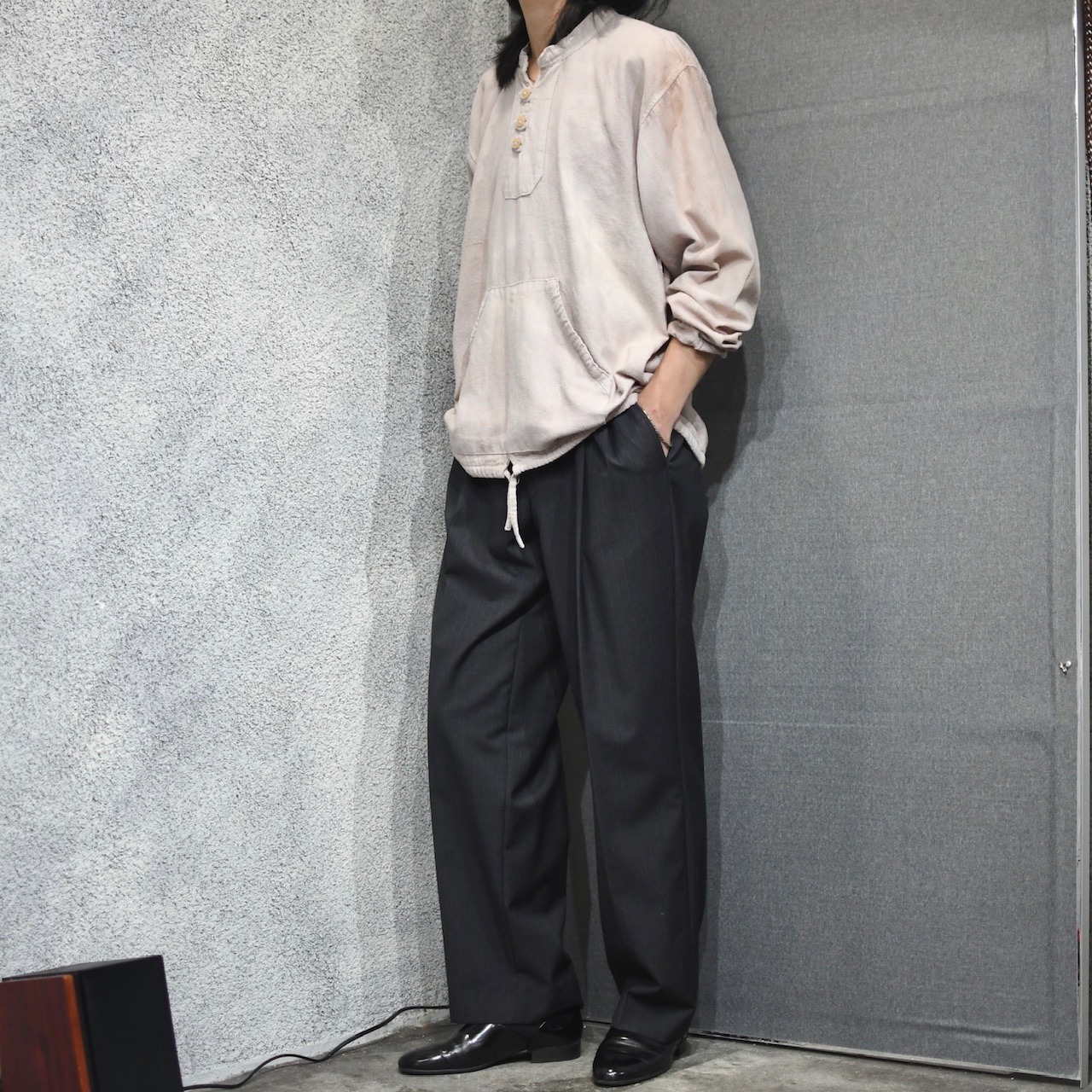 henry neck cotton pullover over dye