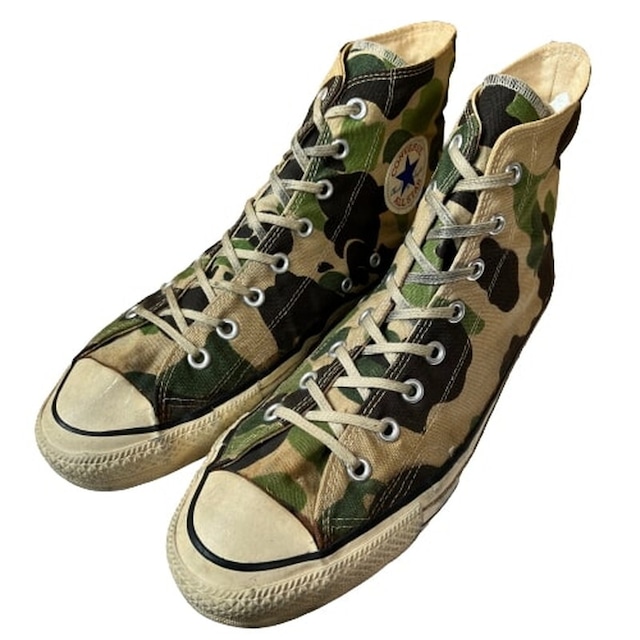 80's CONVERSE コンバース ALL STAR HI 83CAMO オールスターハイ 83カモ オリジナル キャンバススニーカー 迷彩 ダックハンター 青文字青枠 サイドステッチ 当て布 US12 USA製 希少 ヴィンテージ BA-2001 RM2420H