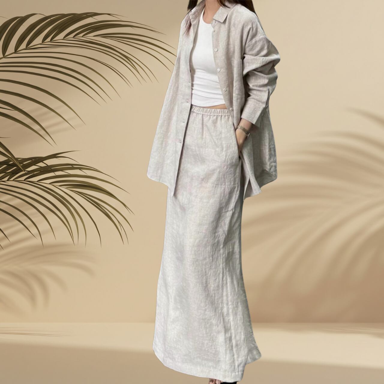 リネンシャツ&ロングスカート セットアップ0009
