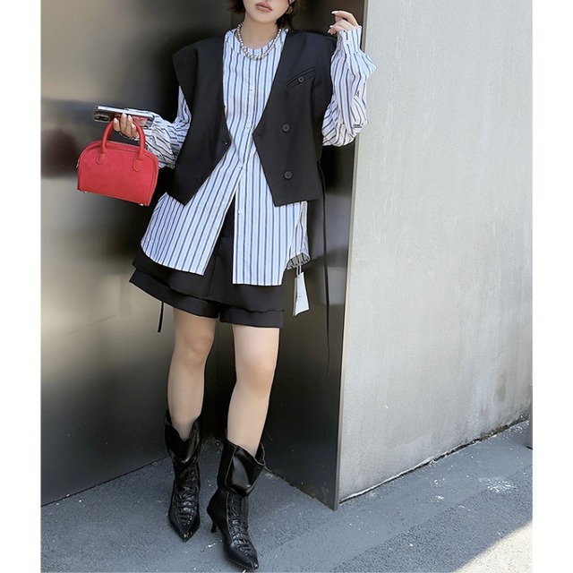 Striped twopiece vest shirt【2color】 C1585