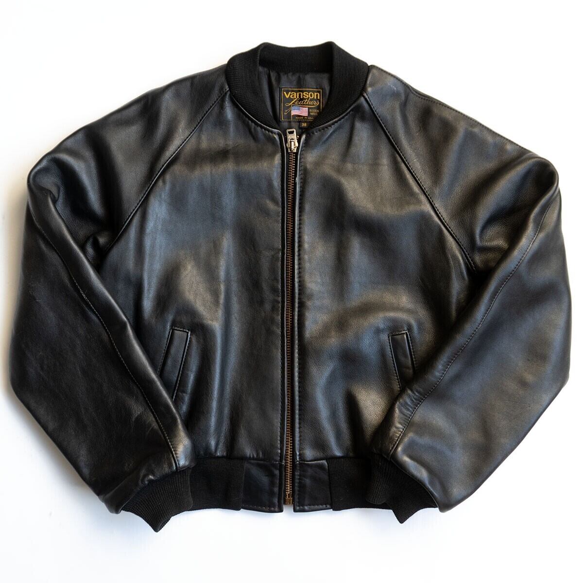 Vanson レザージャケット ブラック/ネイビー 美品】 VANSON 【TJV オールレザー スタジャン】38 ブラック ネイビー