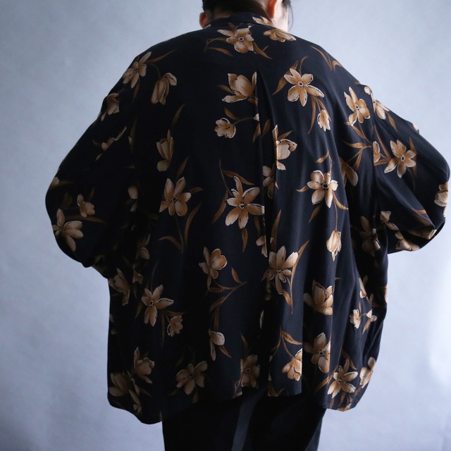 "JONES NEW YORK" flower pattern box silhouette fry-front loose shirt
