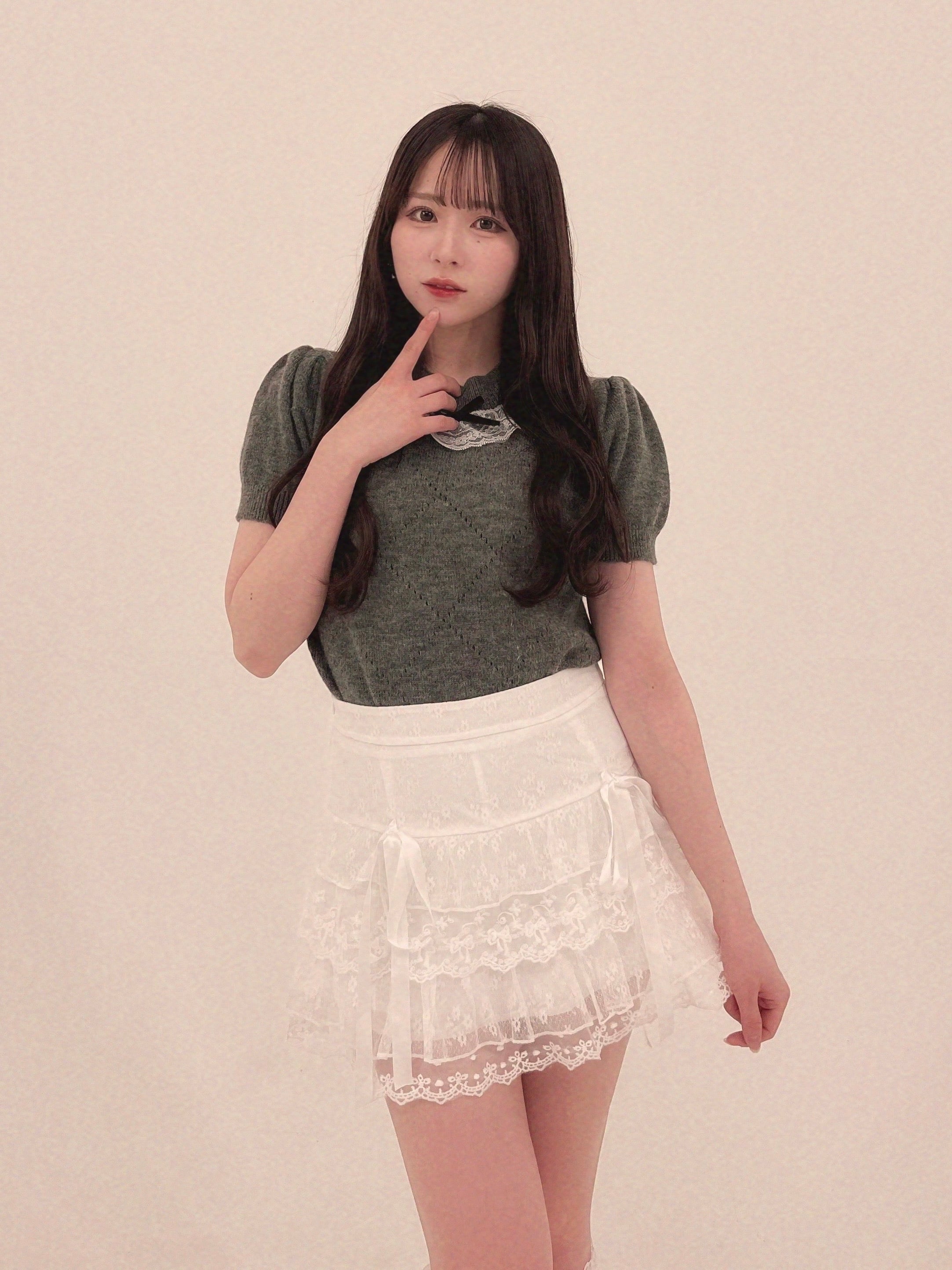 【LAST1】double ribbon lace skirt
