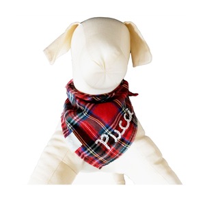 刺繍ネームが入る バンダナ Mサイズ タータンチェック　ペット　ドッグ 犬