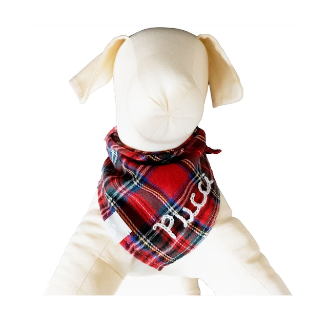 刺繍ネームが入る バンダナ Mサイズ タータンチェック　ペット　ドッグ 犬