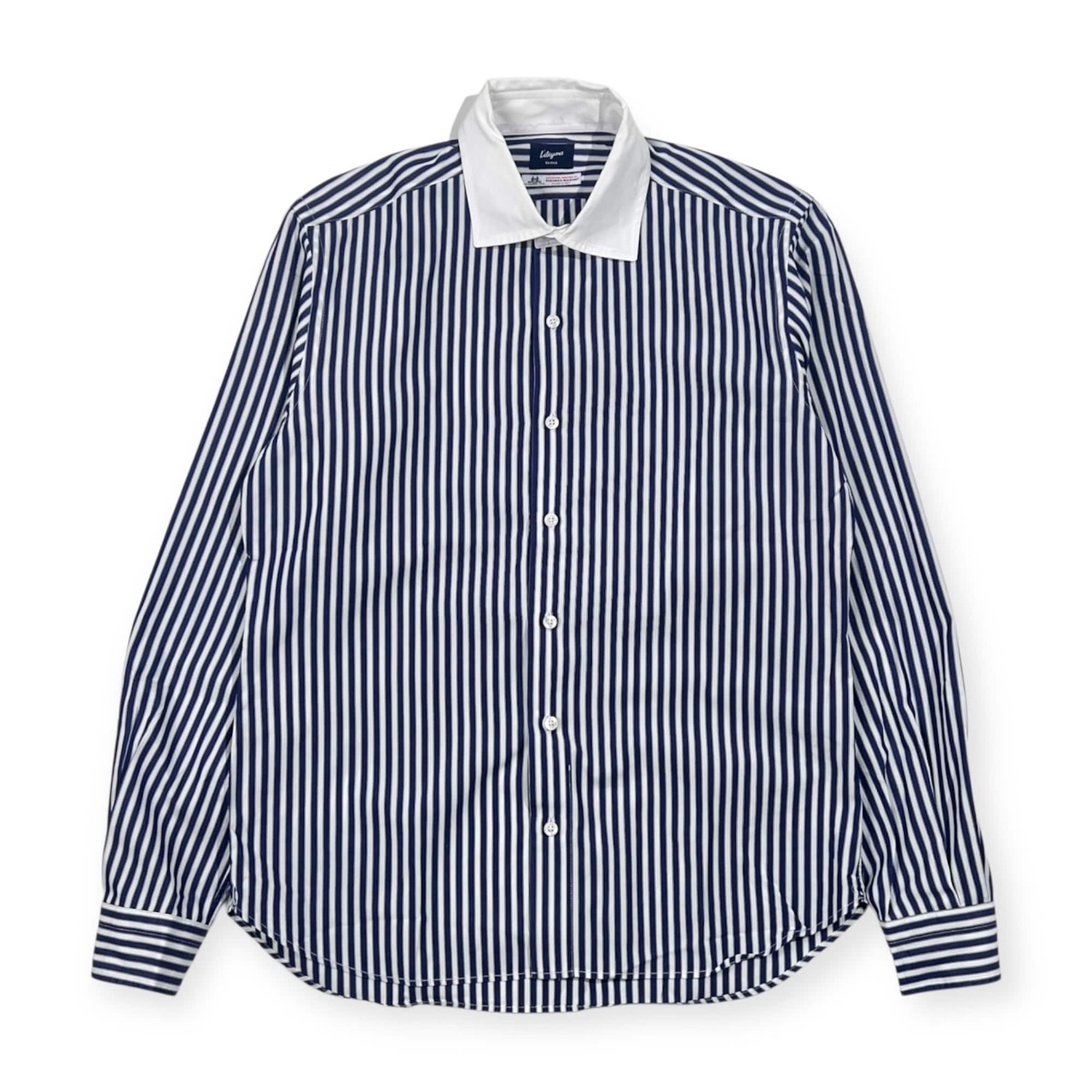 EDIFICE Lelegance エディフィス THOMAS MASON 生地 ストライプ クレリック風 長袖シャツ 44/ネイビー×ホワイト 系 メンズ