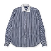 EDIFICE Lelegance エディフィス THOMAS MASON 生地 ストライプ クレリック風 長袖シャツ 44/ネイビー×ホワイト 系 メンズ