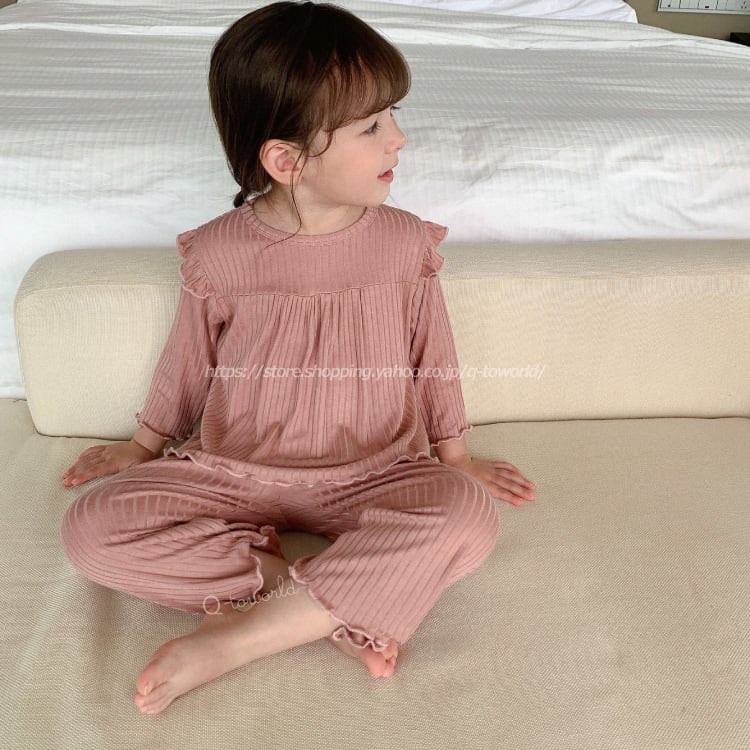 80 130 ルームウェア パジャマ 長袖 2点セット 全３色 韓国版 韓国子供服 子供服 女の子 キッズ Q Toworld キュートワールド 子供服 メール便は何点でも送料の合計は280円