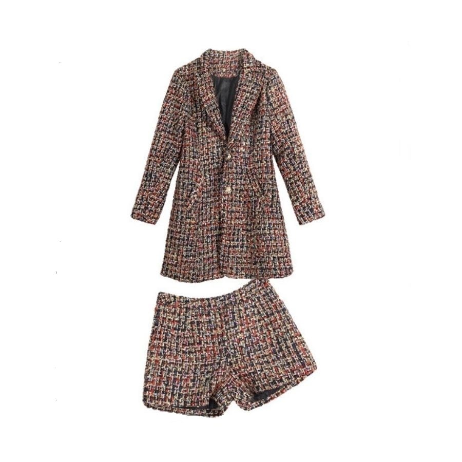 セットアップ 2点セット 上下セット ツイードジャケット 長袖 ショート