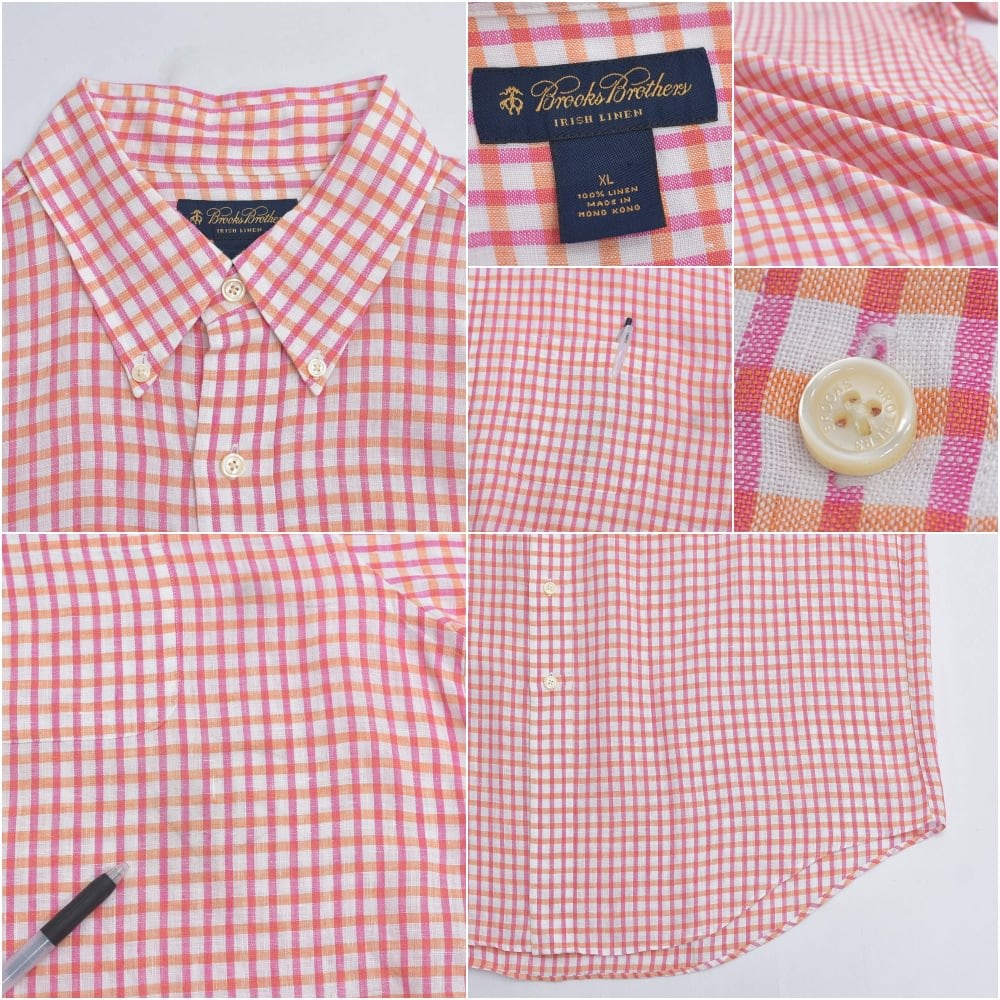 00s 香港製 Brooks Brothers ブルックスブラザーズ チェック リネン BD