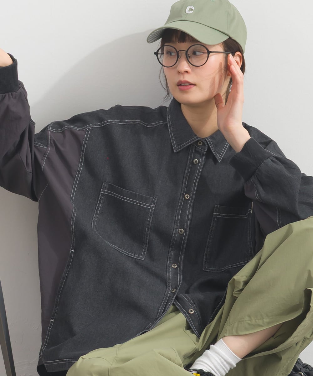 K261018 6.5ozデニム×ナイロン バイオウォッシュBIGシャツ / 6.5oz