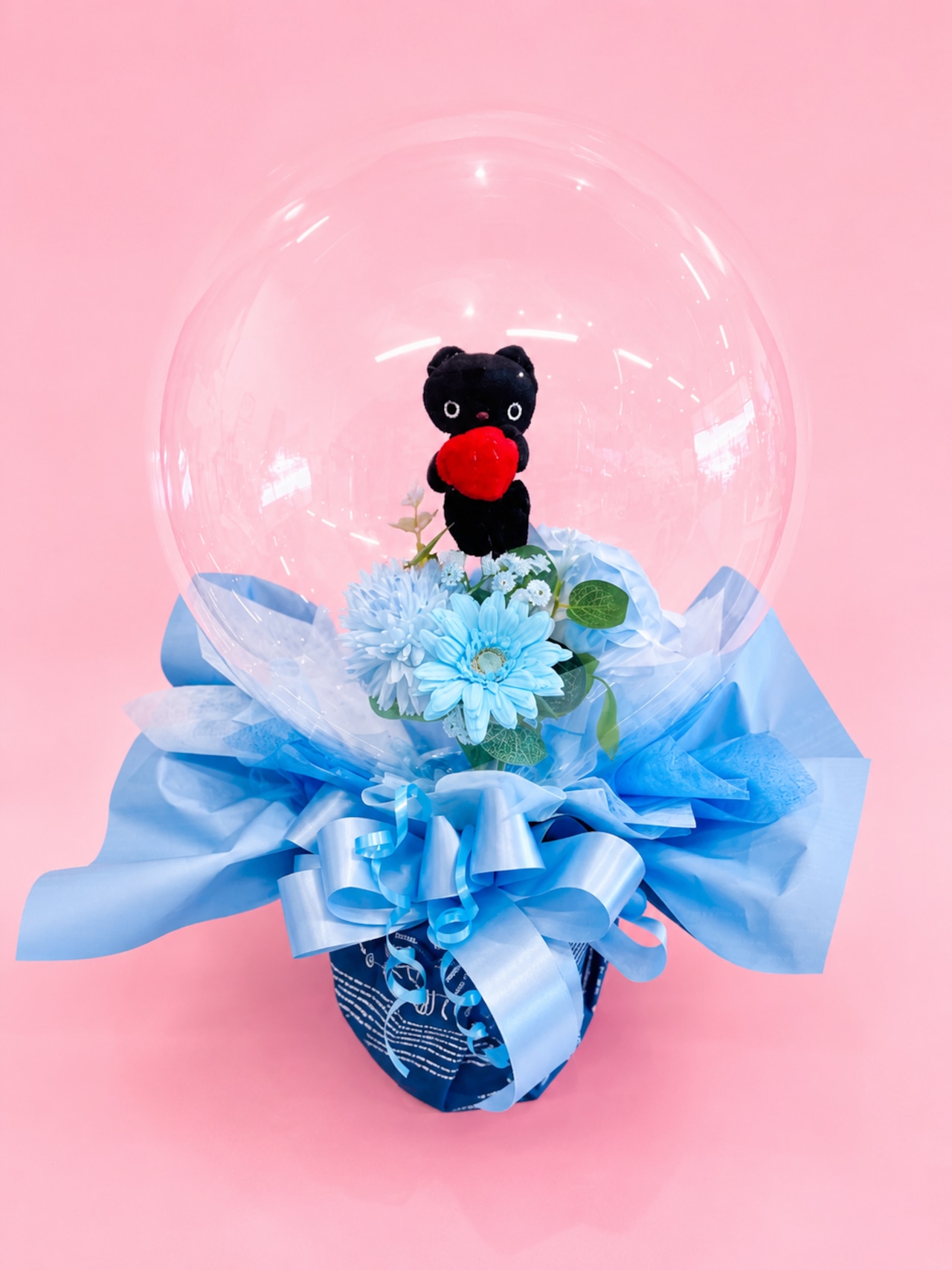ふわもこフラワーinバルーン〜黒ネコ〜