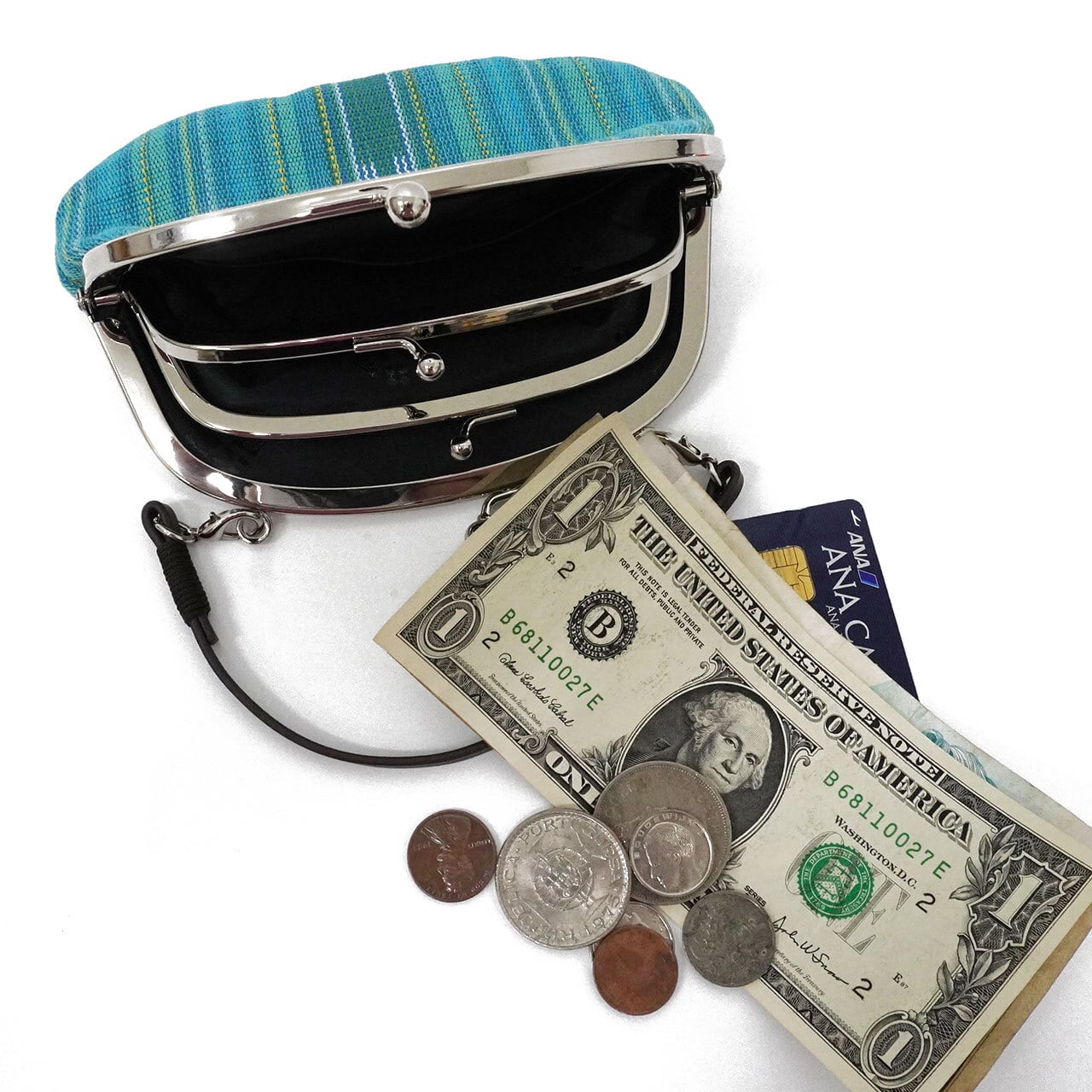 夏花 シーグリーン 革ヒモ付き親子がま口財布 [MINSAH]【ネコポス便可