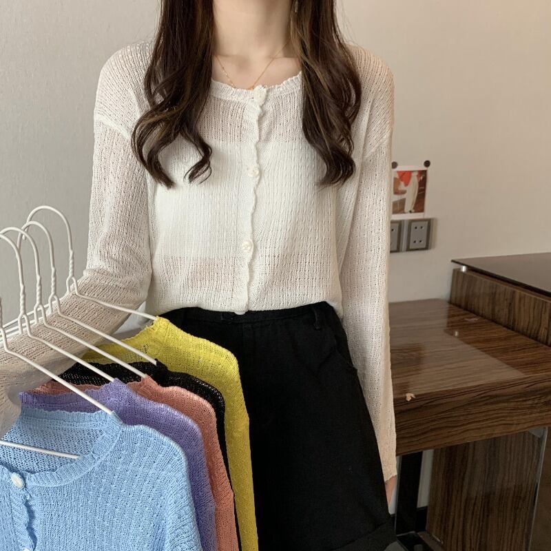 カーディガンソリッド カラー薄手ニットショート ロング ソリッドカラー ハンチェンe98987915225