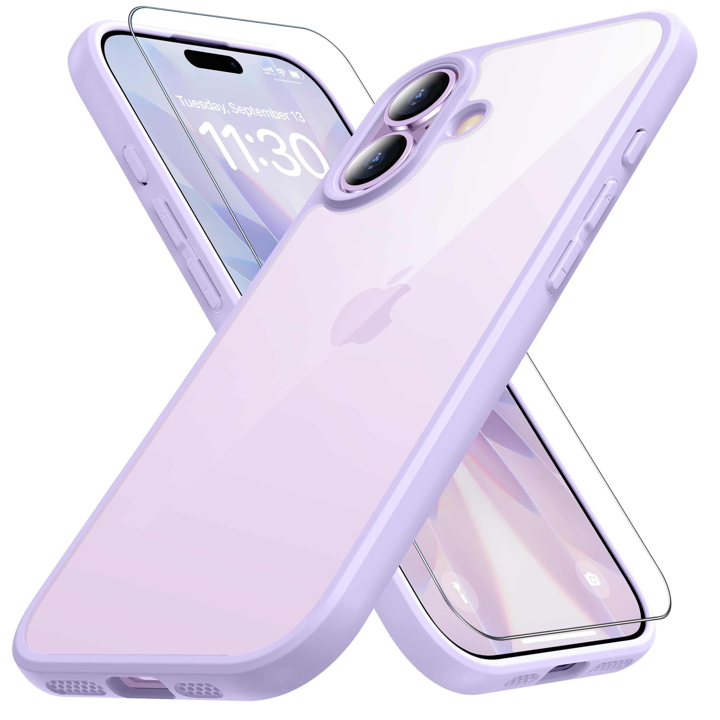 iPhone17 用 ケース ペールパープル 耐衝撃 ガラスフィルム付き アイフォン17 用 ケース 米軍MIL規格 黄ばみ防止 耐久性
