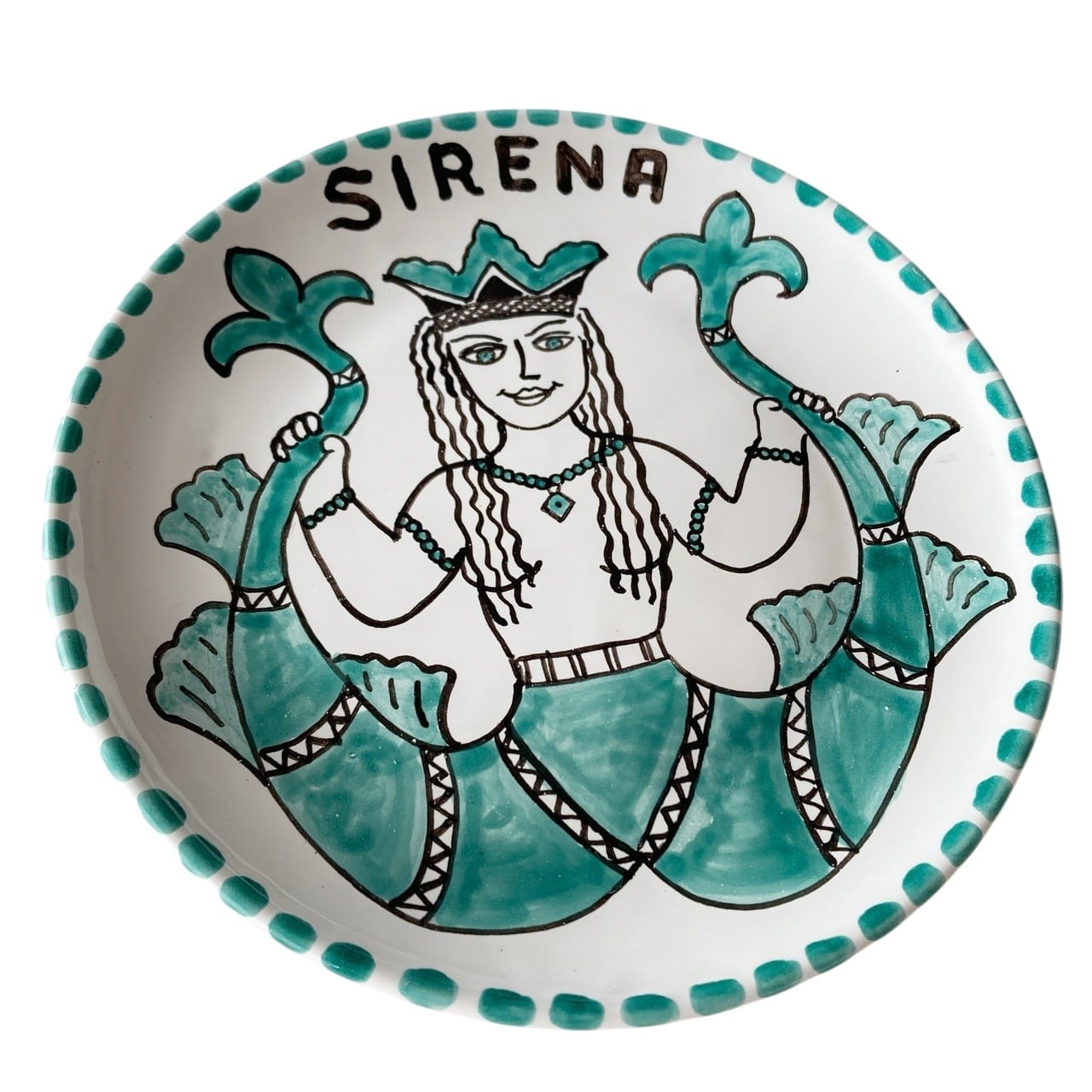 絵皿 20cm CRC016 マヨリカ焼き セイレーン 二股の人魚 ギリシャ神話