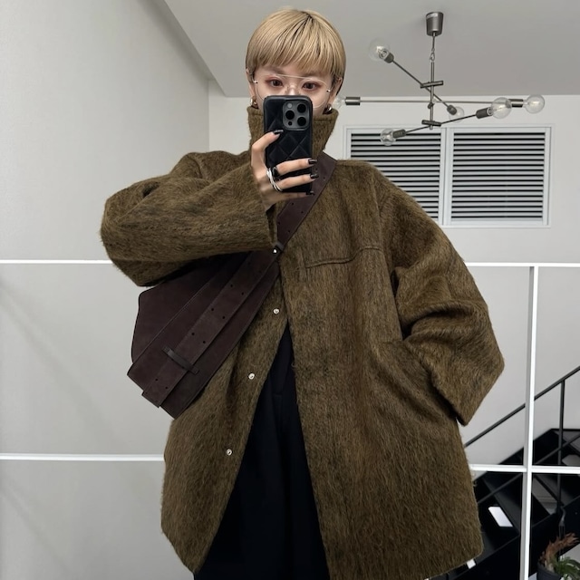 スタンドカラーシャギーミドルCO/マスタード